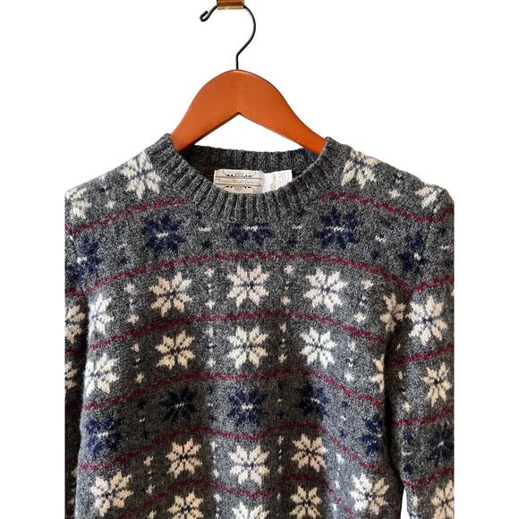 Vintage Bowen & Wright Boys Wool Snowflake Print Sweater Gray L - Picture 2 of 4